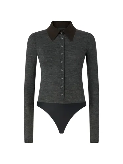 Pinko Button-down Long-sleeve Bodysuit In Grey