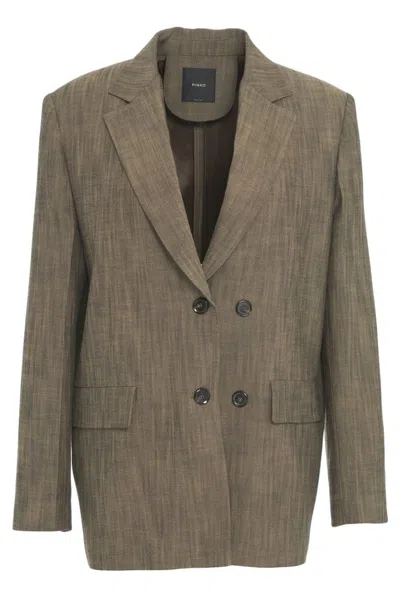 Pinko Canvas Blazer Jacket With Buttons In Brown