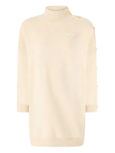 Pinko Buttoned Fleece Maxi-sweater In Neutral