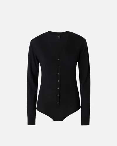 Pinko Buttoned Fine Wool Body With V-neck In Limo Black