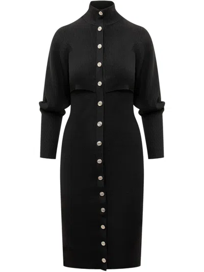 Pinko Buttoned Knit Dress In Black