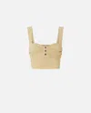 Pinko Buttoned Linen Crop Top In Giallo Canna