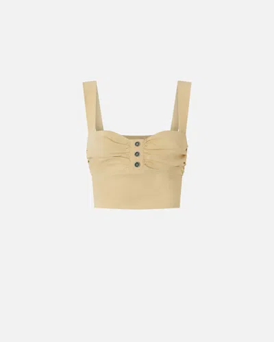 Pinko Buttoned Linen Crop Top In Giallo Canna