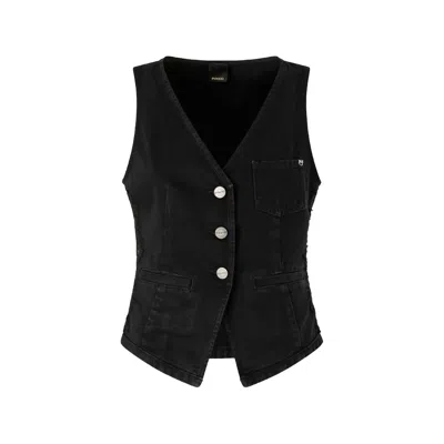 Pinko Gilet Denim Nero Limousine In Black