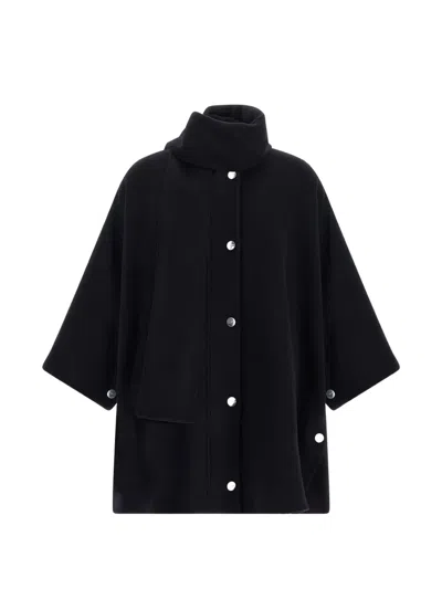 Pinko Short Coat High Collar Loose Fit Pockets In Black