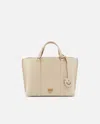 Pinko Classic Tumbled Leather Shopper Bag In Beige-smoke Grey-antique Gold