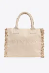 Pinko Beach Shopper In Canvas Riciclato Sale E Pepe In Sabbia/ecru-antique Gold