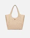 Pinko Shopper Bag In Puzzle-quilted Recycled Fabric In Beige-smoke Grey-antique Gold