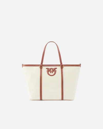 Pinko Medium Shopper Bag In Recycled Canvas With Two Handles