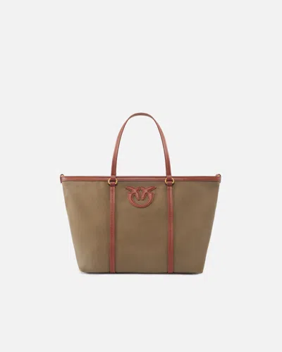 Pinko Medium Shopper Bag In Recycled Canvas With Two Handles