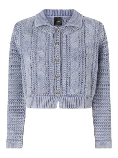 Pinko Cable-knit Button Cardigan In Blue