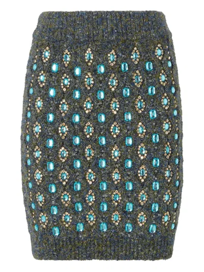 PINKO CABLE-KNIT EMBELLISHED MINI SKIRT