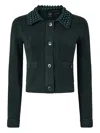 Pinko Cable-knit Pearl-embellished Cardigan In Green