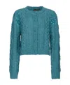 Pinko Cable-knit Sequinned Cardigan In Blue