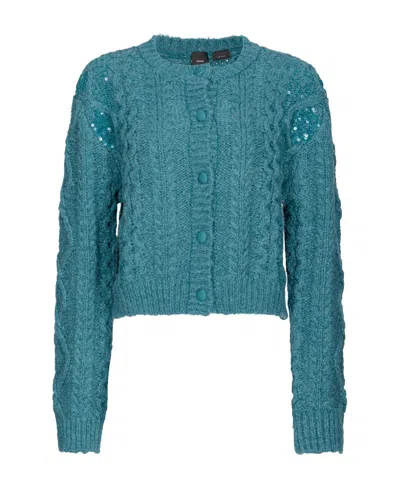 Pinko Cable-knit Sequinned Cardigan In Blue
