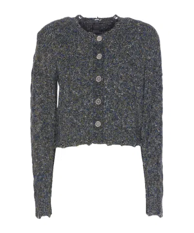 Pinko Cable Knit Short Moulin Cardigan In Gray