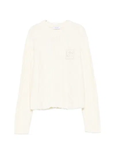 Pinko Kids' Cable-knit Logo-patch Sweater In White