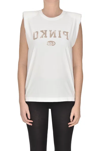 Pinko Logo-print Shoulder Pads T-shirt In Ivory