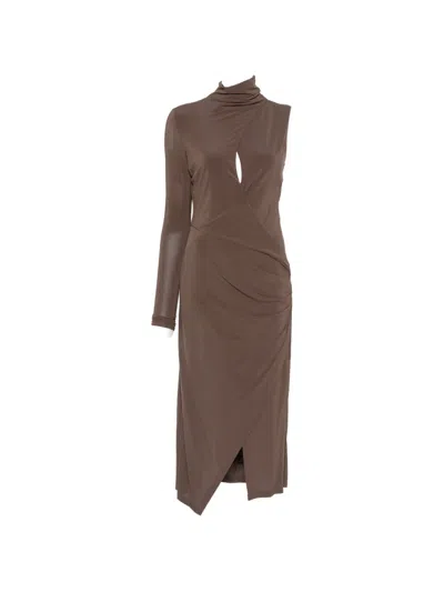 Pinko Cadillac Cut-out Asymmetric Midi Dress In Brown