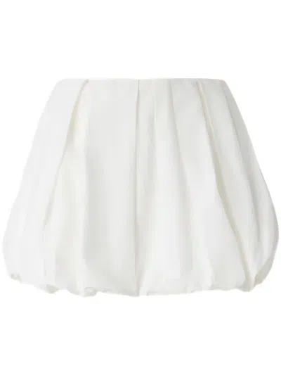 Pinko White Skirt With Pleated Details And Balloon Hem In Cotton Woman In Bianco Brill