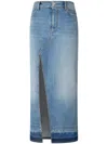 Pinko Blue Skirt With Split On The Front And Logo Patch On The Back In Blue