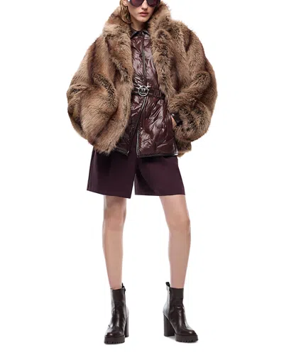 Pinko Caladenia Faux Fur Caban Coat In Brown