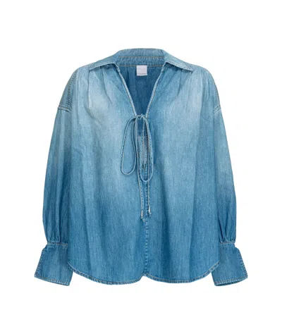 PINKO PINKO FRONT-TIED V-NECK DENIM BLOUSE