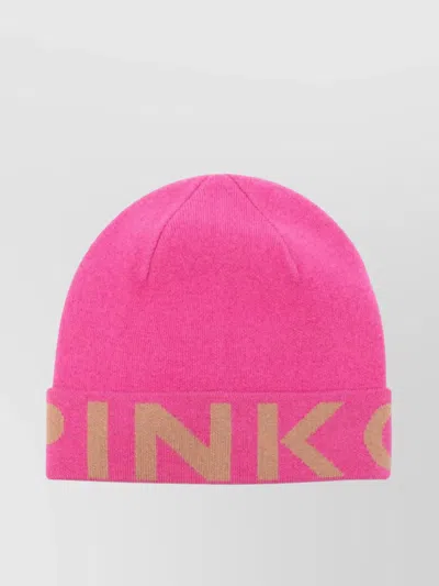 Pinko Calamaro Logo-jacquard Beanie Hat In Fuxia/cammello