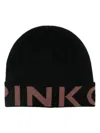 Pinko Logo Jacquard Turn-up Beanie In Nero/bruciato