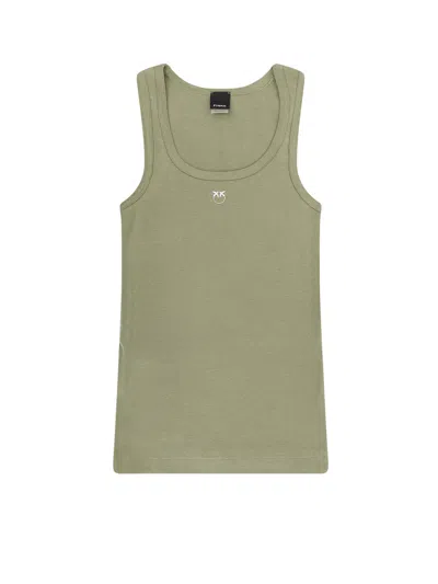 Pinko Calcolatore Cotton Tank Top With Frontal Love Birds Logo In Green