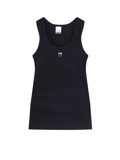 Pinko Calcolatore Cotton Tank Top With Love Birds Logo On The Front In Black