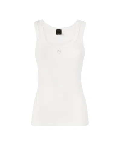 Pinko Calcolatore Cotton Tank Top With Love Birds Logo On The Front In White