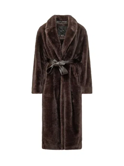 Pinko Calendula Overcoat In Marrone Testa Moro