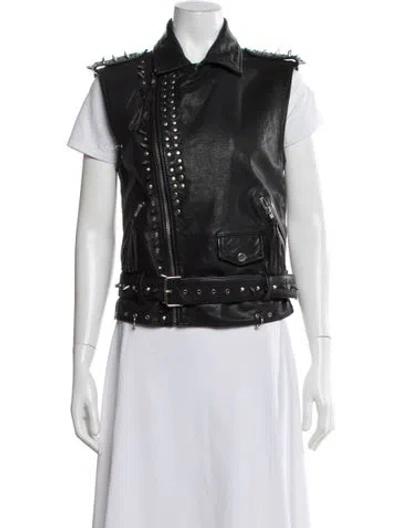 Pre-owned Pinko Calf Leather Biker Jacket In Black