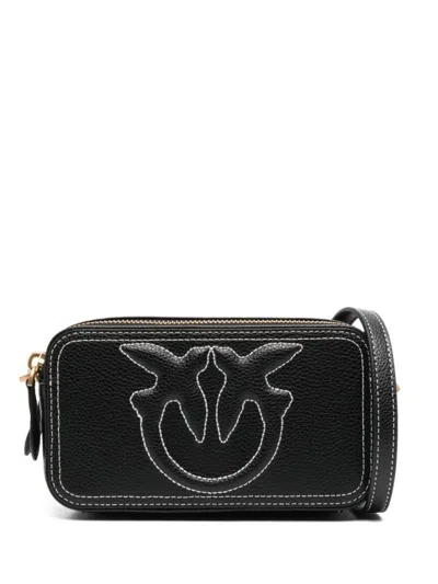 Pinko Calf Leather Handbag With Gold-tone Hardware In Black