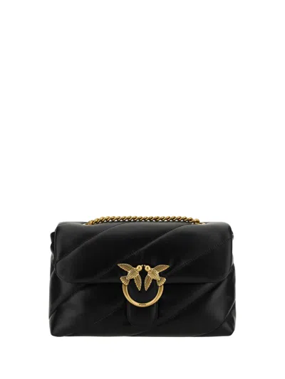 Pinko Calf Leather Love Classic Shoulder Women's Bag In Black
