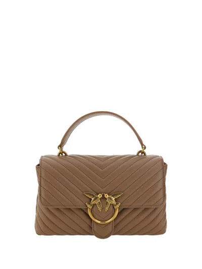 Pinko Calf Leather Love Lady Women's Handbag In Brown