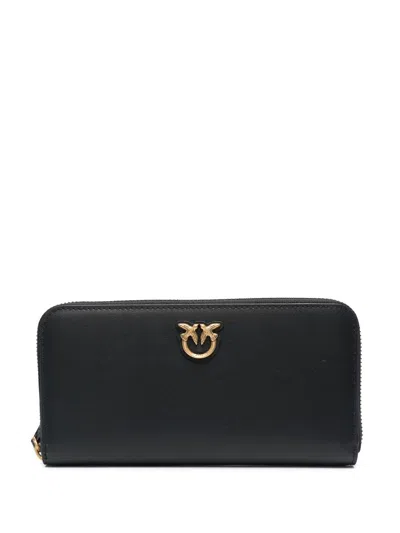Pinko Calf Leather Zip Wallet In Black