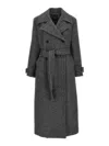 Pinko Double-breasted Calice Wool Blend Coat In Gray