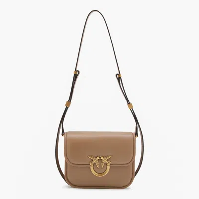 Pinko Camel Leather Crossbody Bag In Brown