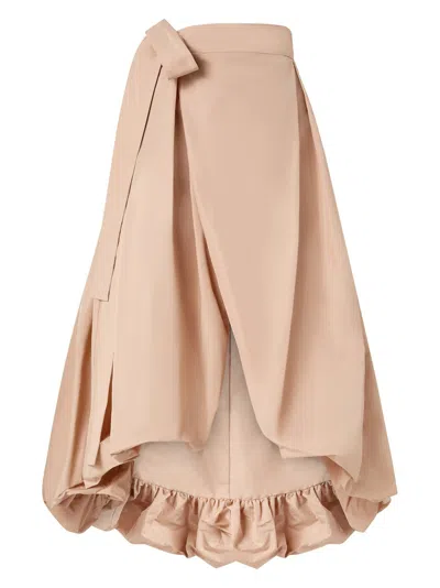 Pinko Cameo Pink Taffeta Skirt With Front Slit And Bow Detail In Multicolor