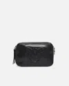Pinko Camera Bag With Raised Logo In Limo Black-brushed Silver