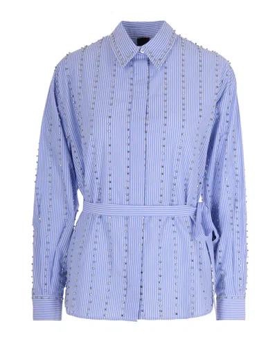 Pinko Camicia Carley Con Strass E Borchie In Blue