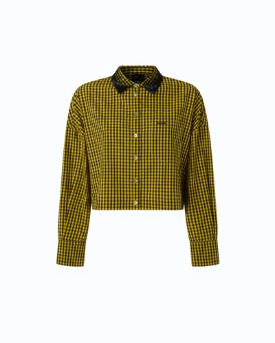 Pinko - Camicia Cropped A Quadretti Con Collo Gioiello - 48 In Black