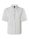 Pinko Multicolored Striped Short Sleeve Button-up Shirt In White