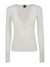 Pinko Long-sleeved Top With Deep V-neckline And Ribbed Texture In White