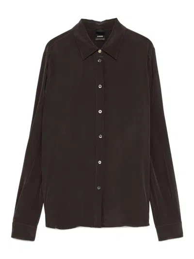 Pinko Silk Brown Shirt With Classic Button-down Front