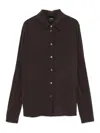 Pinko Silk Brown Shirt With Classic Button-down Front In Brown