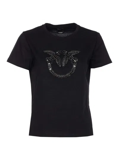 Pinko Quentin Love Birds Decorated Logo T-shirt In Black