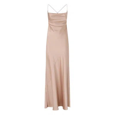 Pinko Pink Sleeveless Long Dress With Criss-crossed Spaghetti Straps In Tech Fabric Woman In Gold